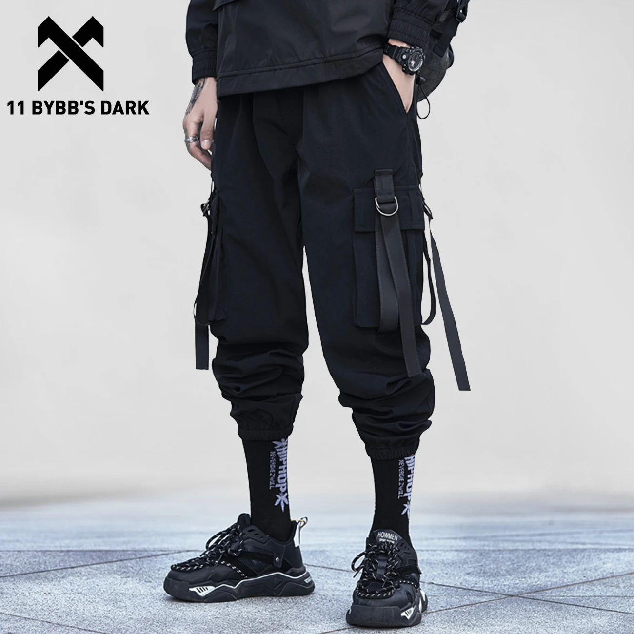 

11 BYBB'S DARK Hip Hop Tactical Pants Men 2020 Elastic Waist Ribbon Harem Sweatpants Streetwear Oversize Casual Joggers Trousers