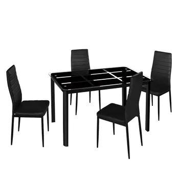 Rectangle Tempered Glass Dining Table with Nine Block Box Pattern 4pcs Elegant High Backrest Dining Chairs
Rectangle Tempered Glass Dining Table with Nine Block Box Pattern 4pcs Elegant High Backrest Dining Chairs