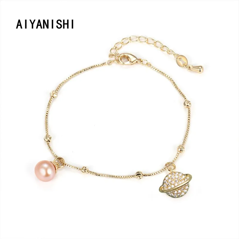 

AIYANISHI 18K Gold Filled Pearl Bracelets Planet Pearl Bangles Women Natural Freshwater Pearls Bracelets Jewelry Lovers Gifts