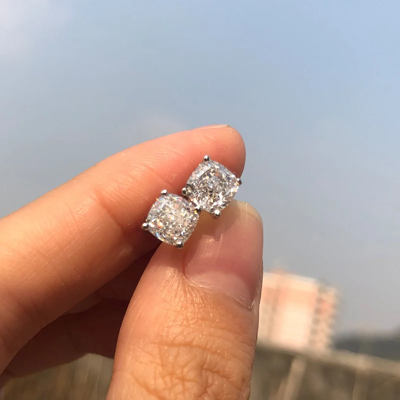 925 sterling silver Exquisite 6*6MM Sparkling AAAAA+ Zircon stud earrings for women Top quality Ladies Wedding party jewelry