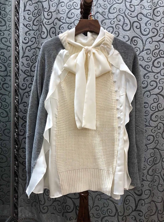 2019 Early Autumn New Woman's Necklace Knotting Irregular Colour Matching Wooden Ear Edge Knitted Top 902
2019 Early Autumn New Woman's Necklace Knotting Irregular Colour Matching Wooden Ear Edge Knitted Top 902