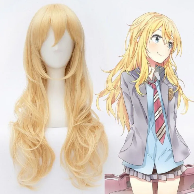 

Anime Your Lie in April Blonde Wig Miyazono Kaori Women's Cosplay Long Curly Lolita Hair Role Play Halloween Costume
