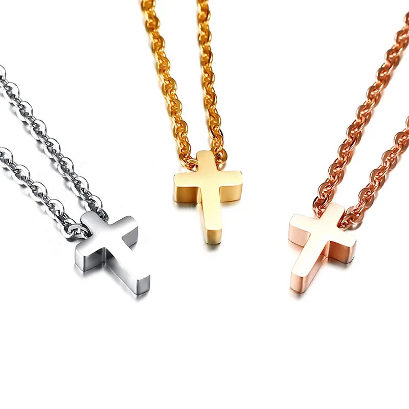 

Fashion Sacred Simple Cross Pendant Clavicle Necklace Stainless steel Ladies Necklace Rose Gold Color Pendant Women Jewelry Gift