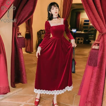 YOSIMI Red Wine Velvet Dress 2020 Autumn Winter Lace Square Collar Long Sleeve Mid-calf Long Women Dress Party Dresses Elegant
YOSIMI Red Wine Velvet Dress 2020 Autumn Winter Lace Square Collar Long Sleeve Mid-calf Long Women Dress Party Dresses Elegant