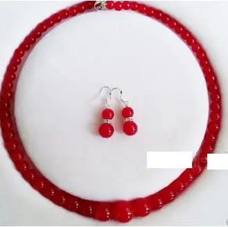 Natural 6-14mm Red Jade Round Gemstone Beads Necklace Earring Jewelry Set 
Natural 6-14mm Red Jade Round Gemstone Beads Necklace Earring Jewelry Set