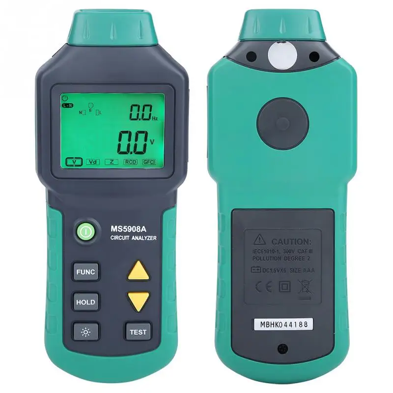 

AC100-240V MASTECH MS5908A/MS5908C LCD Circuit Analyzer RCD Tester With Voltage GFCI Meter mastech ms6818 Socket Tester