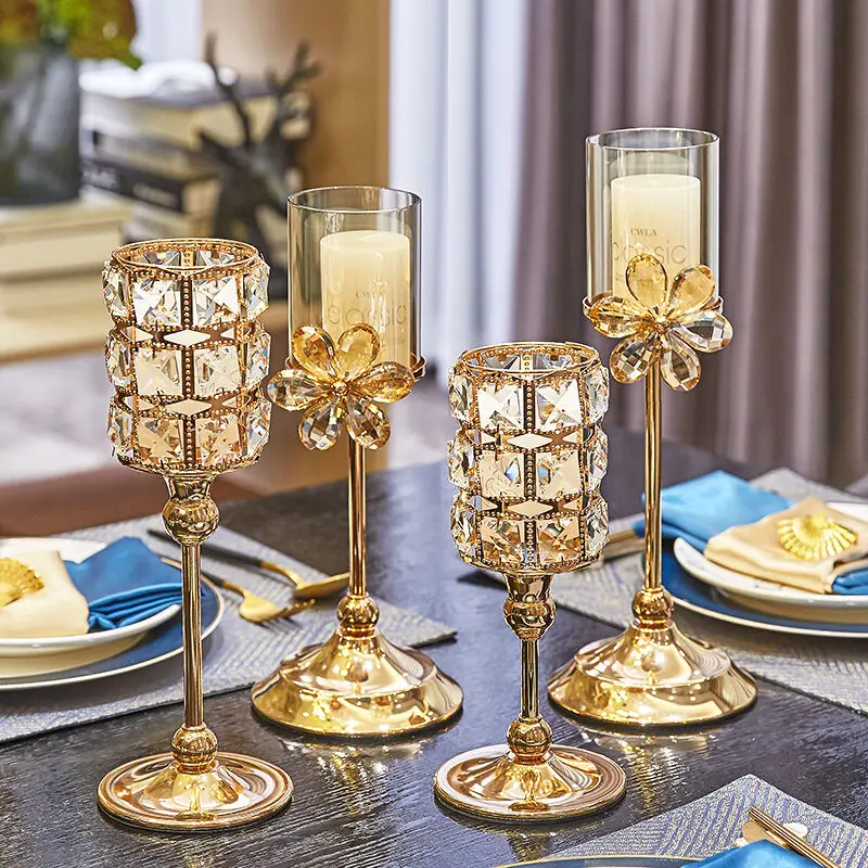 

Nordic Luxury Crystal Glass Candle Holder, Golden Candlestick, Wedding Centerpieces, Tables, Coffee Candelabra, Home Decoration