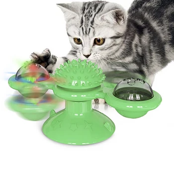 

Windmill Cat Toy Turntable Teasing Indoor Interactive Chew with Suction Cup Scratching Tickle Cat Hair Brush Kitten Toys Games