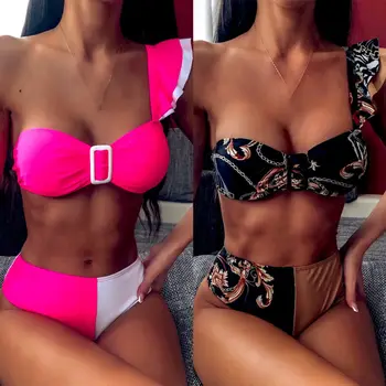 Women Sexy One Shoulder Ruffled Bikini Set Push up Padded Swimwear Swimsuit Beachwear Print High Waist Biokini Set
Women Sexy One Shoulder Ruffled Bikini Set Push up Padded Swimwear Swimsuit Beachwear Print High Waist Biokini Set