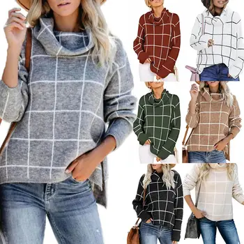 Stylish Women Sweaters Pullovers Plus Size Turtle Neck Sweaters Checkered High-low Hem Knitted Sweater Ladies Sweaters Pullover
Stylish Women Sweaters Pullovers Plus Size Turtle Neck Sweaters Checkered High-low Hem Knitted Sweater Ladies Sweaters Pullover