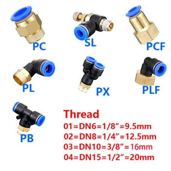 공압 에어 커넥터 피팅 파이프 퀵 커넥터, PC PCF PL PLF 4mm 6mm 8mm 나사 1/8 인치 1/4 3/8 1/2 스트레이트 호스 피팅