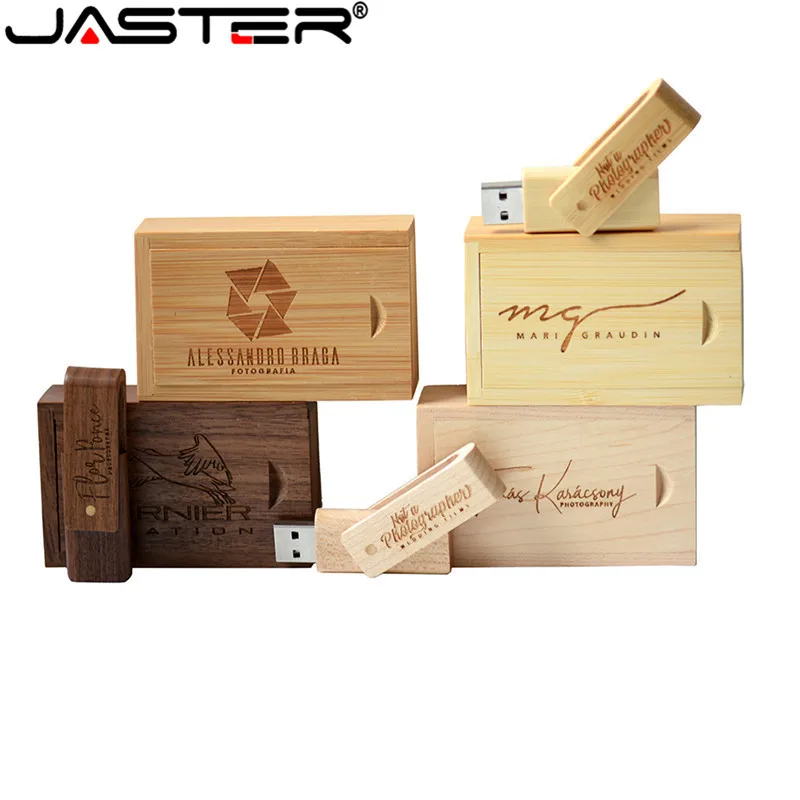 

JASTER USB 2.0 Flash Drives 64GB Free Custom Logo Pendrive 32GB Walnut+ box Pen Drive16GB 8GB 4GB Photography Gift Memory Stick