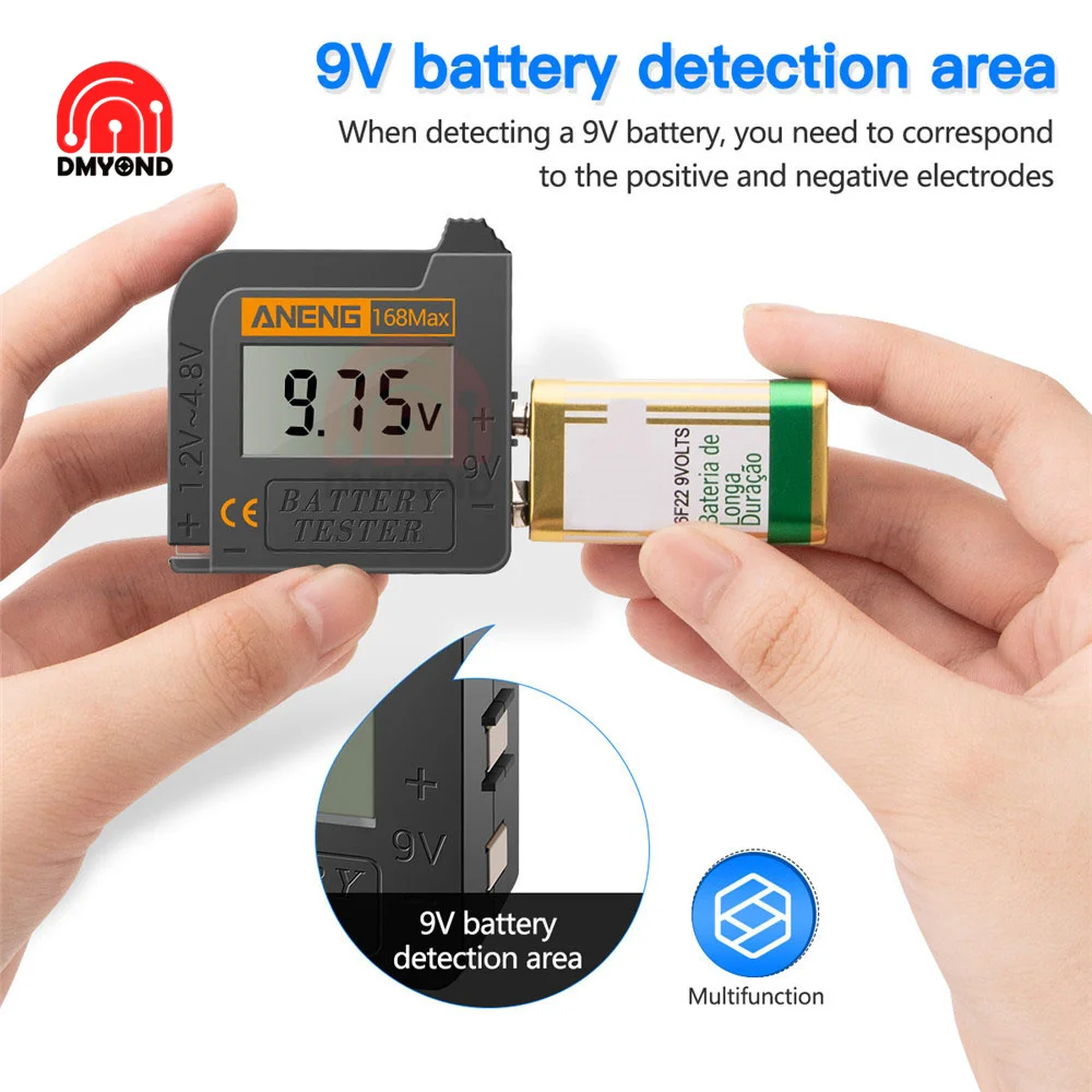 

Digital Lithium Battery Tester 168Max Battery Capacity Diagnostic Tool LCD Display Check AAA AA 6F22 9V CR2032 Button Battery