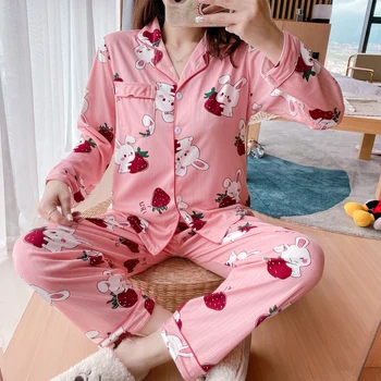 Autumn and winter pajamas women's long sleeve Lapel cardigan pit bar set sweet and lovely home wear strawberry rabbit
Autumn and winter pajamas women's long sleeve Lapel cardigan pit bar set sweet and lovely home wear strawberry rabbit