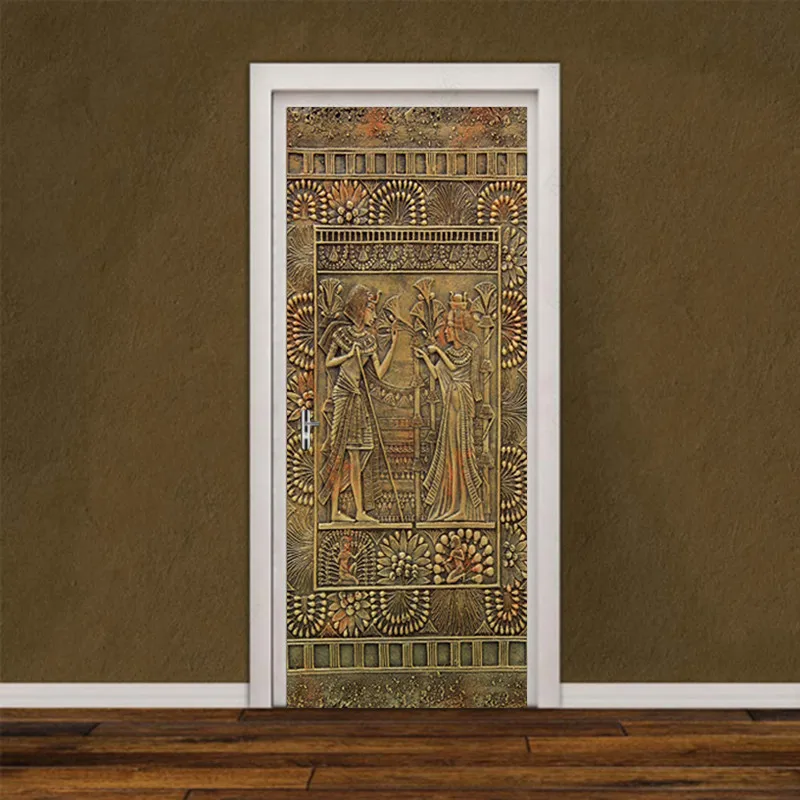 PVC-Self-Adhesive-Waterproof-Wall-Door-Sticker-3D-Retro-Egyptian-Pharaoh-Wallpaper-Living-Room-Study-Door (3)