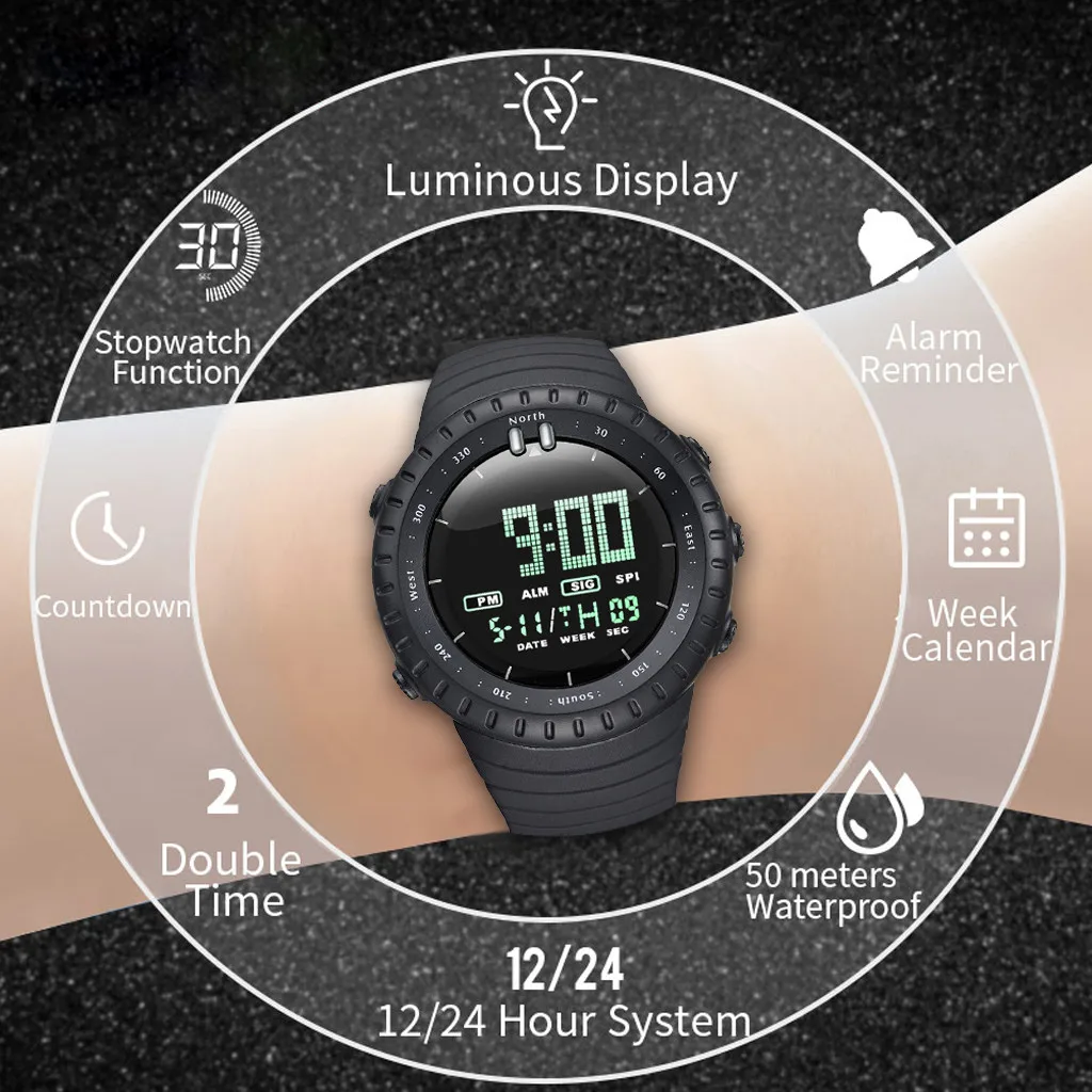 Men's Watch LED Digital Watch Men Watch Electronic Sport Watches Multi-function Design Gift for Male Reloj deportivo para hombre
Men's Watch LED Digital Watch Men Watch Electronic Sport Watches Multi-function Design Gift for Male Reloj deportivo para hombre