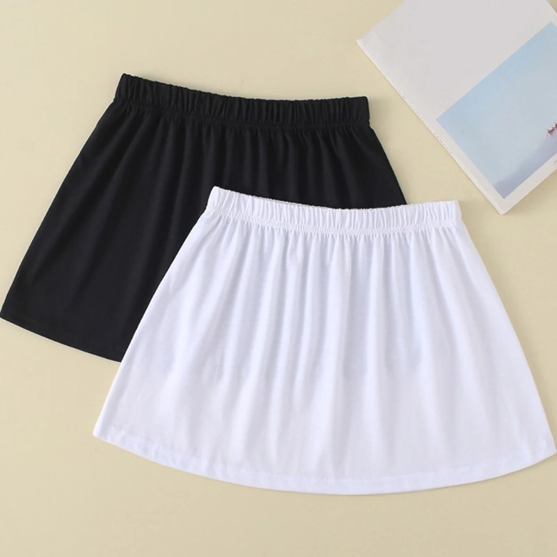 

Korean Women Layered Decorative Skirt Solid Color Black White A-Line Flare False Fake Hem Elastic Waist Detachable Apron