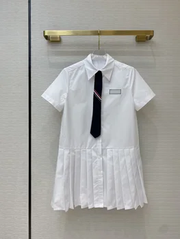 High-end England Preppy Style Mini Dress Women Short Sleeves Casual Pleated Dresses Runway Turn-down Collar with Tie White Dress
High-end England Preppy Style Mini Dress Women Short Sleeves Casual Pleated Dresses Runway Turn-down Collar with Tie White Dress