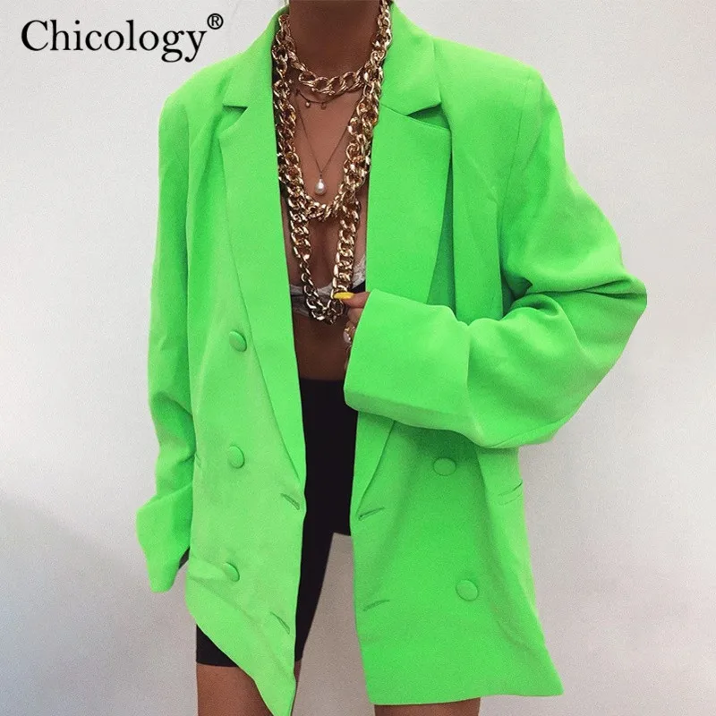 Женский двубортный Блейзер Chicology Свободное пальто с длинным рукавом уличная