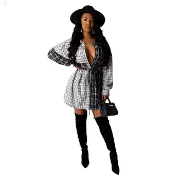 Office Dress Winter Shirt Dress Full Batwing Sleeve Patchwork Striped Print Casual Dress Lace Up Mini Night Club Party Dresses 
Office Dress Winter Shirt Dress Full Batwing Sleeve Patchwork Striped Print Casual Dress Lace Up Mini Night Club Party Dresses