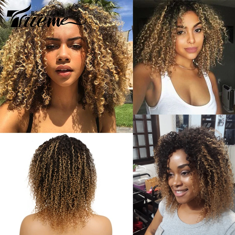 

Jerry Curly Bob Wig Human Hair Wigs With Bangs Ombre Blonde Brazilian Kinky Curly Human Hair Wig For Women Full Machine Wig