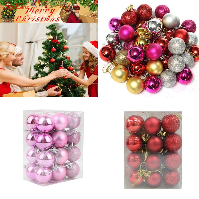 24pcs 3cm christmas tree shiny ball baubles hanging diy wedding