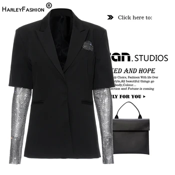 HarleyFashion Unique Design High Street Style Women Bling Bling Blazer Patchwork Beading Sleeve Quality Black Slim Blazers
HarleyFashion Unique Design High Street Style Women Bling Bling Blazer Patchwork Beading Sleeve Quality Black Slim Blazers