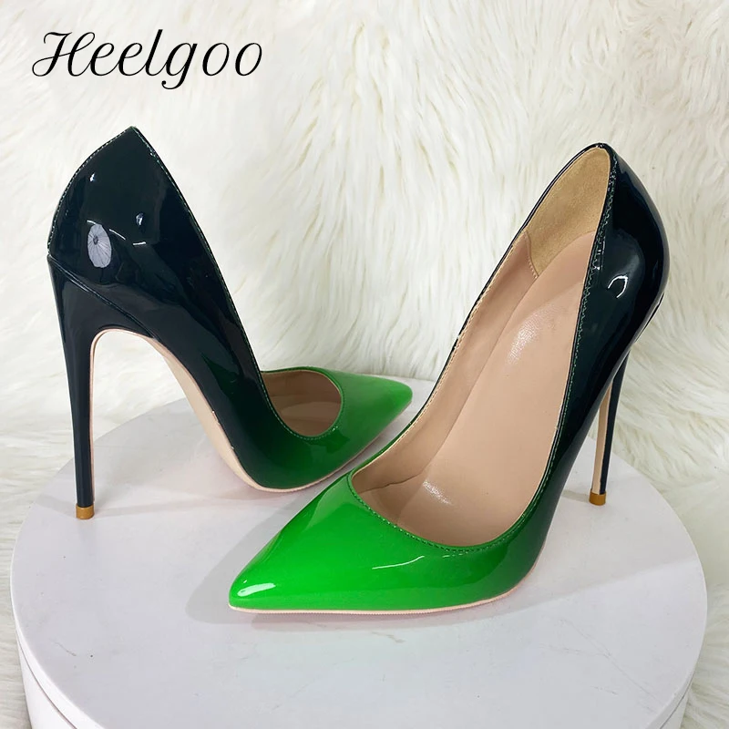 

Heelgoo Gradient Black Green Women Varnished Pointy Toe High Heel Wedding Bridemaids Shoes Sexy Stiletto Pumps Plus Size 45 46