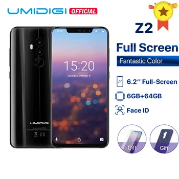 

UMIDIGI Z2 Global Version Helio P23 6GB RAM 64GB ROM 6.2" FHD+ Full Screen Quad Camera Android 8.1 3850mah Face ID 4G Cellphone