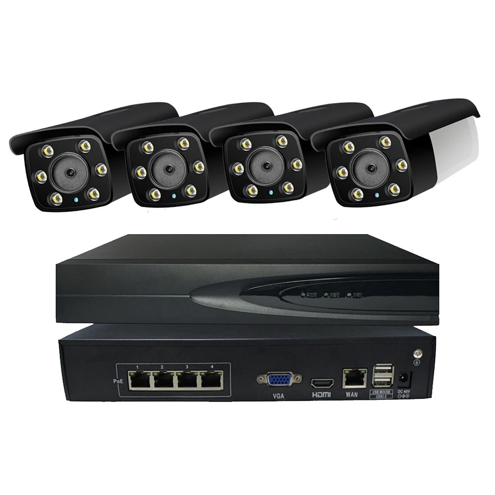 

Color Night Vision POE IP Camera System 4CH CCTV POE NVR Kit 3MP Camera IP With Warm Light H.265+ Save Storage