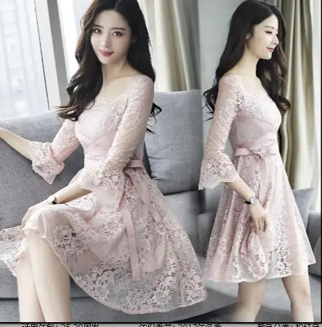 Korean Women Elegant Lace Dress Flare Sleeve with Slashes Spring Cute Sweet Pink Lace Dresses Hollow Out Midi Dress AW431
Korean Women Elegant Lace Dress Flare Sleeve with Slashes Spring Cute Sweet Pink Lace Dresses Hollow Out Midi Dress AW431