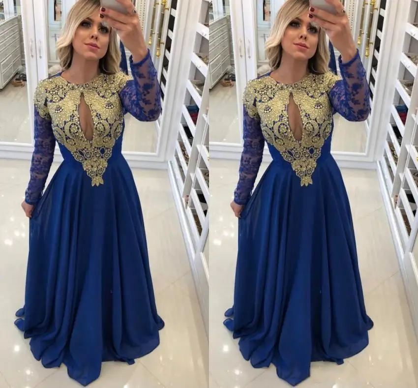 robe de soiree Vintage Royal Blue Gold Appliques Long Sleeves Mother Dresses Keyhole Neck Floor Length Formal Evening Gowns
robe de soiree Vintage Royal Blue Gold Appliques Long Sleeves Mother Dresses Keyhole Neck Floor Length Formal Evening Gowns