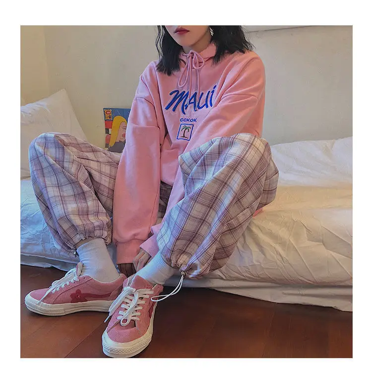 Korean Vintage Pink Plaid Wide Leg Pants With Pockets JKP4784 Korean Vintage Pink Plaid Wide Leg Pants With Pockets JKP4784