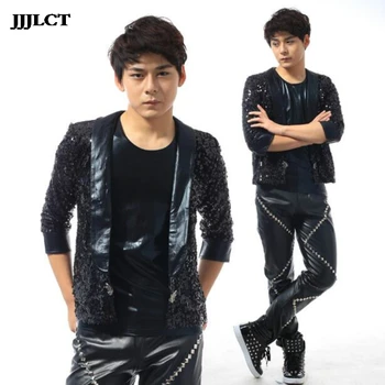 Stage costumes men's tops Korean version of the shiny back high rate male singer Slim small sequin suit
Stage costumes men's tops Korean version of the shiny back high rate male singer Slim small sequin suit