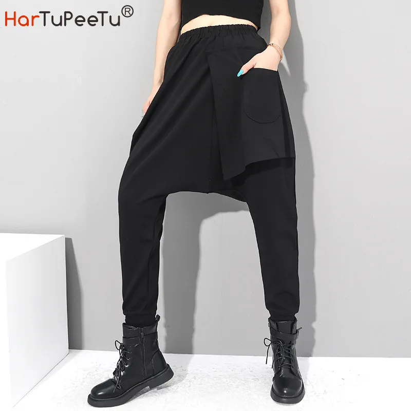 2020 Autumn Winter Black Cross Pants Women Plus Size High Quality Cotton Bunch Bottom Hip Hop Patchwork Design Trouser
2020 Autumn Winter Black Cross Pants Women Plus Size High Quality Cotton Bunch Bottom Hip Hop Patchwork Design Trouser