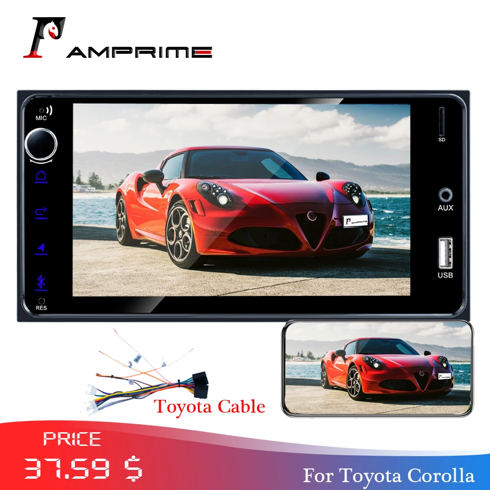 AMPrime 2Din Автомагнитола 7 "Мультимедиа MP5 плеер для Toyota Corolla Android/IOS MirrorLink Авто