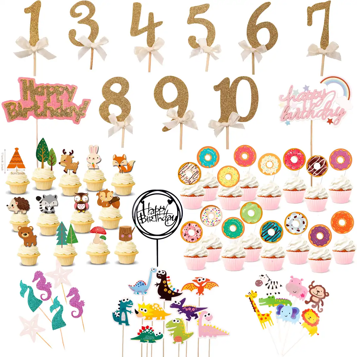 cartoon animal cake topper happy birthday party cake decor for
