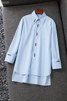 2020 Asymmetric Blouse Fashion Women Summer Turn Down Collar Long Sleeve Double Breasted Blue Shirts Elegant Office Lady
2020 Asymmetric Blouse Fashion Women Summer Turn Down Collar Long Sleeve Double Breasted Blue Shirts Elegant Office Lady