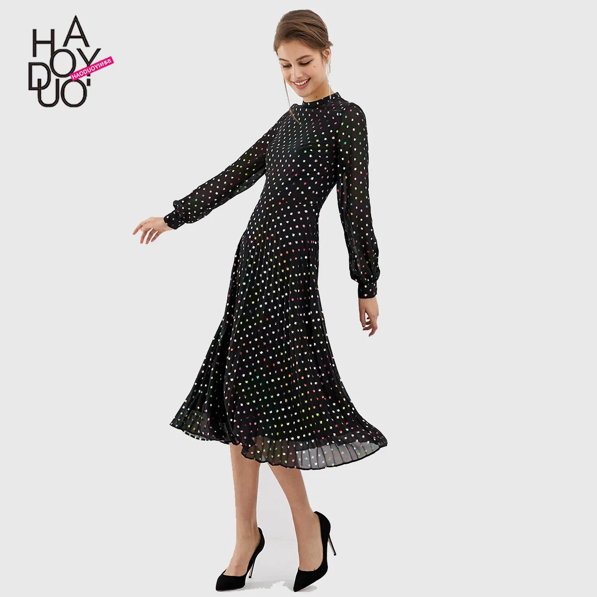 New Style Popular Simple Europe And America Commuting Color Polka Dot Joint Yarn Pleated Long-sleeve Round-collar Dress
New Style Popular Simple Europe And America Commuting Color Polka Dot Joint Yarn Pleated Long-sleeve Round-collar Dress