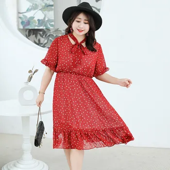 Women's summer chiffon polka dot lace up commuter dress plus size knee length casual dress 100 kg can be worn
Women's summer chiffon polka dot lace up commuter dress plus size knee length casual dress 100 kg can be worn