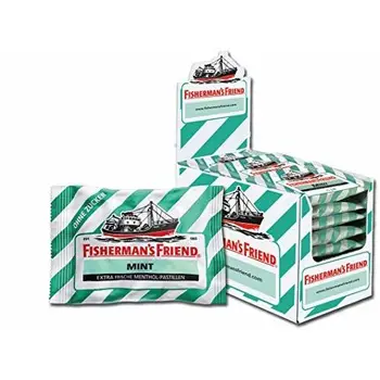 Fisherman's Friend Mint | Karton mit 24 Beuteln | Minze und Menthol Geschmack | Zuckerfrei für frischen Atem
Fisherman's Friend Mint | Karton mit 24 Beuteln | Minze und Menthol Geschmack | Zuckerfrei für frischen Atem