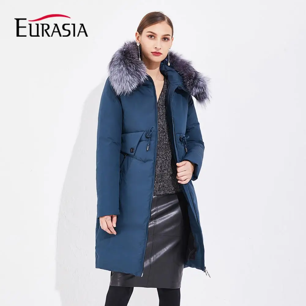 Женская зимняя куртка на молнии EURASIA новая стильная Толстая парка с натуральным
