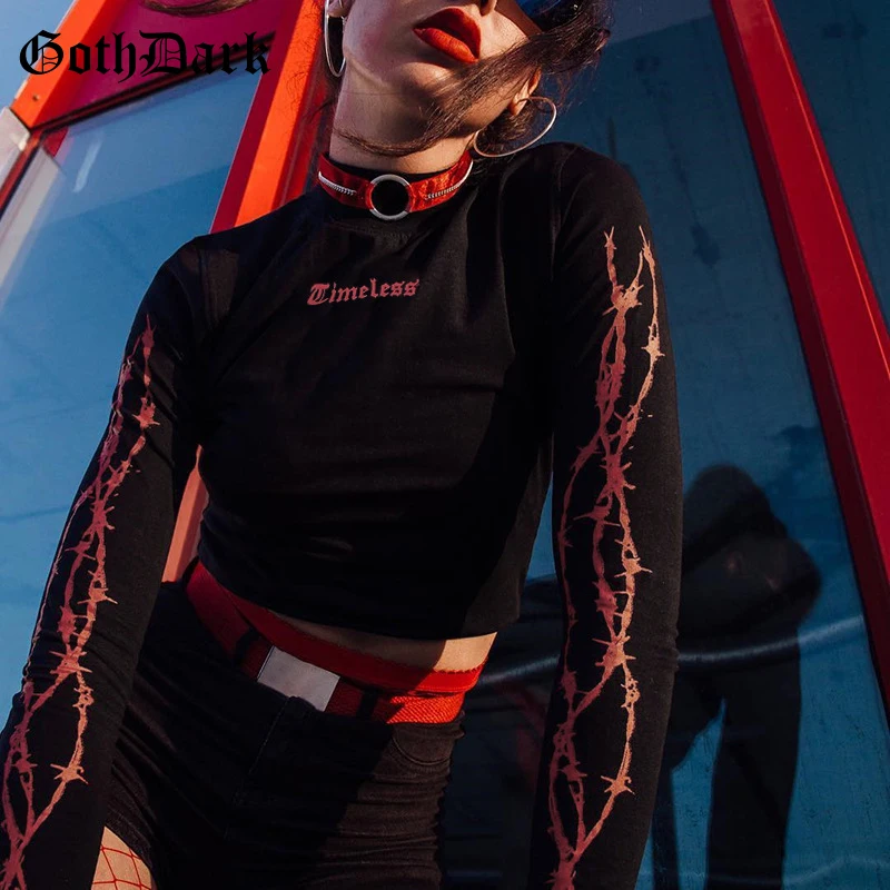 Goth Dark Black Print Longsleeve Grugne Gothic Tshirt Harajuku Fashion Skinny Fall 2019 Aesthetic Women's T-shirt Cropped Top
Goth Dark Black Print Longsleeve Grugne Gothic Tshirt Harajuku Fashion Skinny Fall 2019 Aesthetic Women's T-shirt Cropped Top