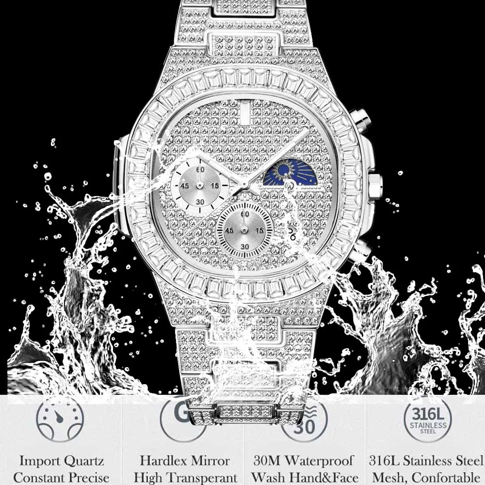 Мужские водонепроницаемые кварцевые часы с хронографом в стиле хип