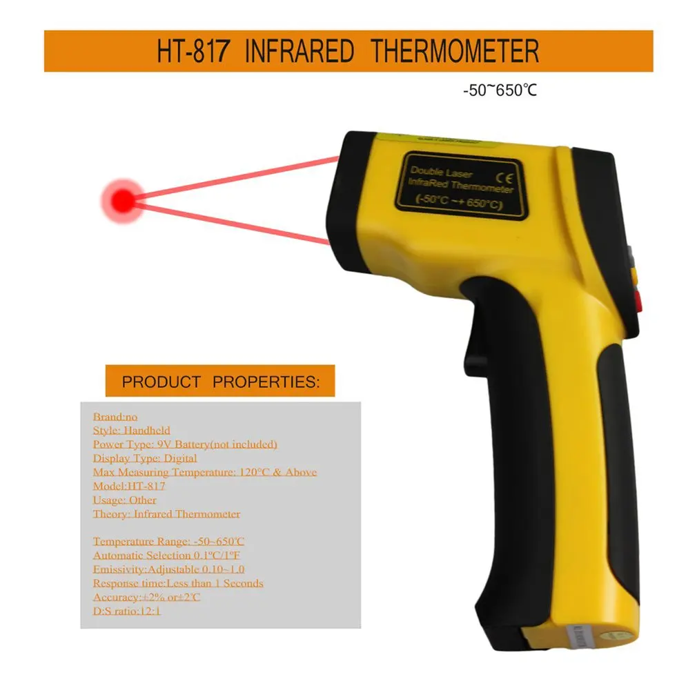 Digital Infrared IR Thermometer Professional Temperature Tester Laser Device Range-50 to 380 Degree Celsius HT-822/HT-817/HT-812
Digital Infrared IR Thermometer Professional Temperature Tester Laser Device Range-50 to 380 Degree Celsius HT-822/HT-817/HT-812