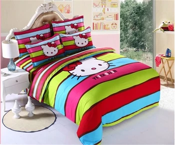 

Hot Sale Hello Kitty Bedding Set Bed Linen Cotton Kids Bedclothes Include Duvet Cover Bed Sheet Pillowcase Twin Full Queen Size