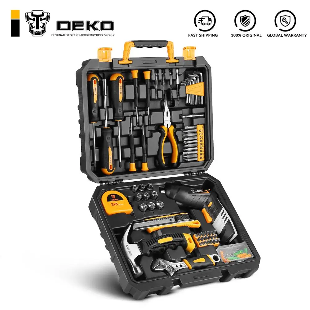 Фото DEKO 113 Pcs Professional Car Repair Tool Set Auto Ratchet Spanner Screwdriver Socket Mechanics Tools Kit W/ Blow-Molding Box |