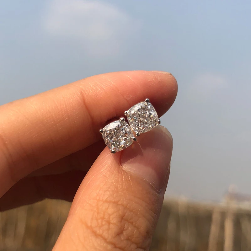 925 sterling silver Exquisite 6*6MM Sparkling AAAAA+ Zircon stud earrings for women Top quality Ladies Wedding party jewelry