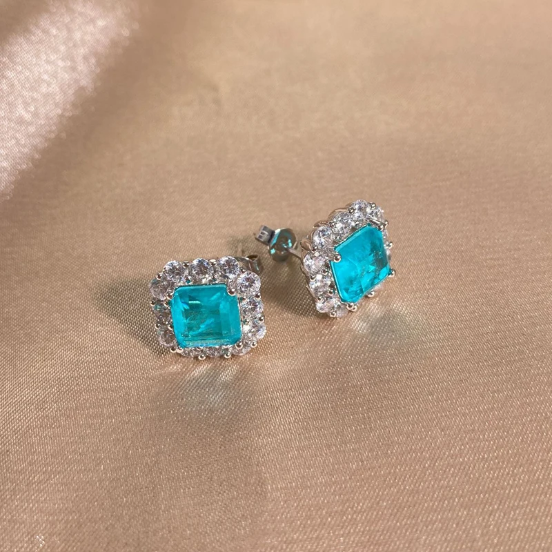 OEVAS 100% 925 Sterling Silver Paraiba Tourmaline Gemstone Earrings Party Ear Studs Fine Jewelry Wholesale Drop Shipping