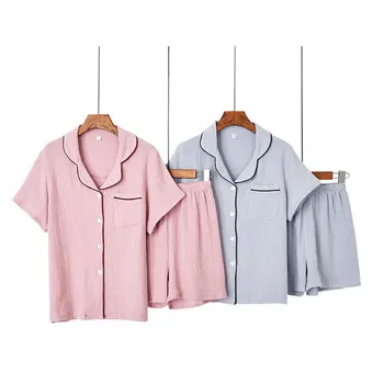 Women's Cotton Pyjamas Water-washed Pijamas Crepe Yarn Short-sleeved Shorts Sleepwear Home Suit Women Pajamas 2-piece Set
Women's Cotton Pyjamas Water-washed Pijamas Crepe Yarn Short-sleeved Shorts Sleepwear Home Suit Women Pajamas 2-piece Set